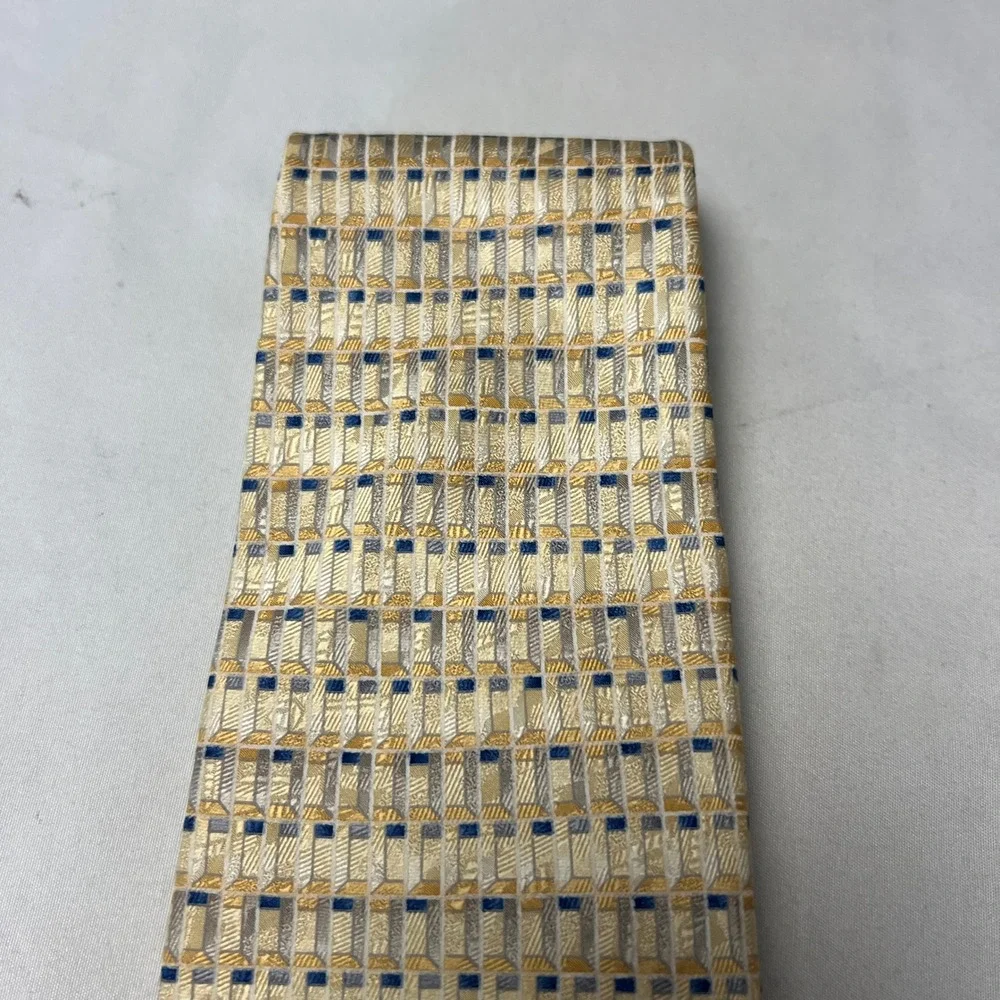Barrington Necktie Woven Geometric Textured Gold Blue Gray Silk Tie Professional